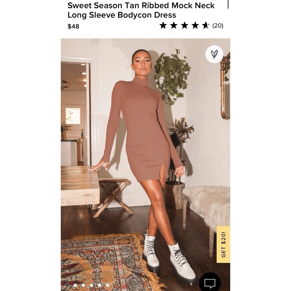 NWT- tan ribbed mock neck long sleeve bodycon